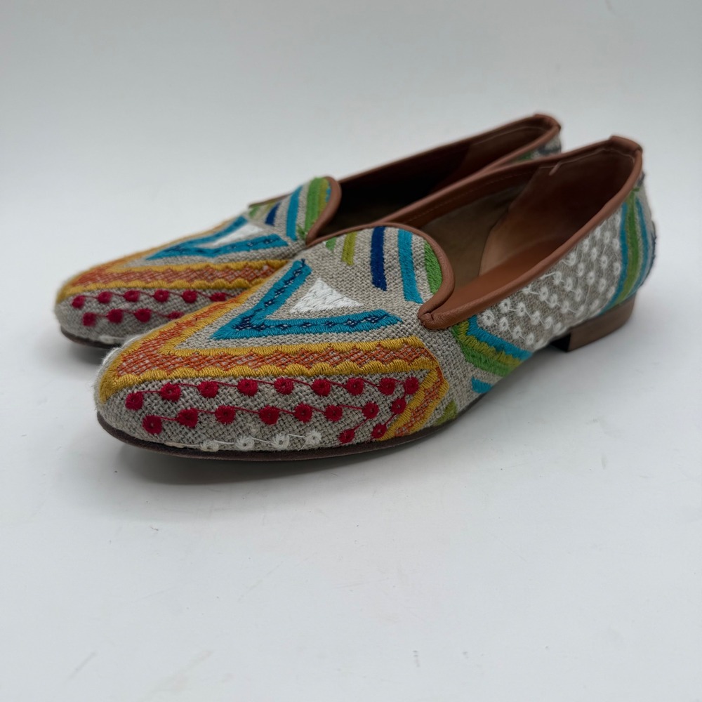 Ramon Tenza Women Embroidered Loafers Multi-Color Boho Kilim Flats Size 8M